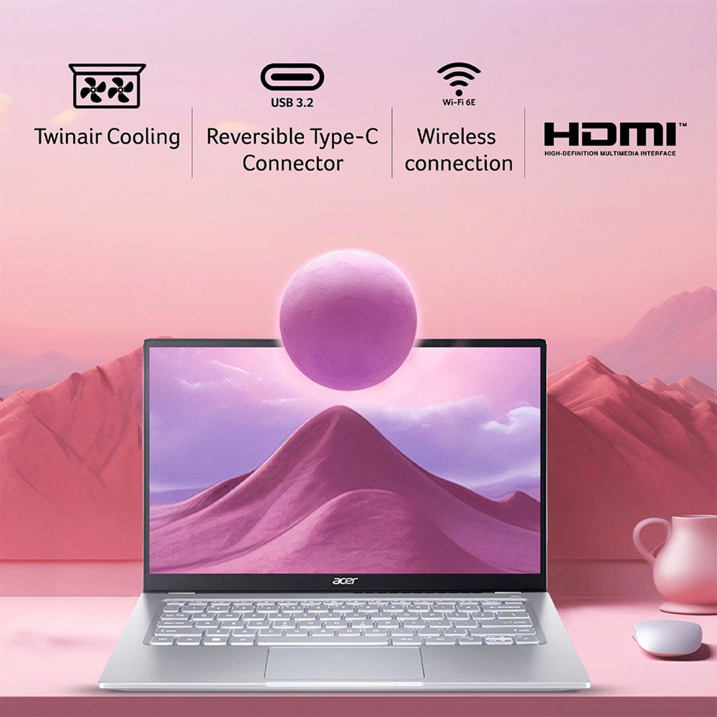 acer Swift Go AMD Ryzen 7 7730U Thin & Light Laptop (16GB, 512GB SSD, Windows 11 Home, 14 inch Full HD IPS Display, MS Office, Pure Silver, 1.25 KG)