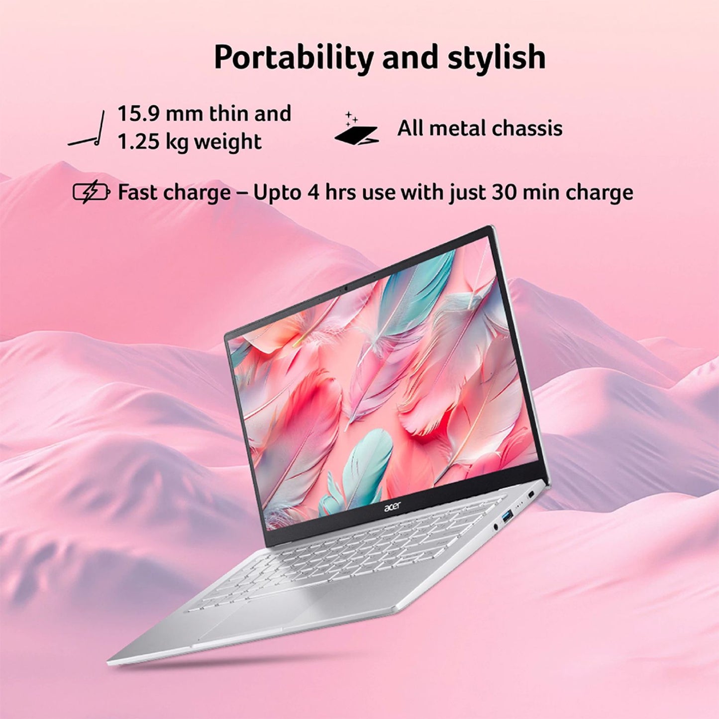 acer Swift Go AMD Ryzen 7 7730U Thin & Light Laptop (16GB, 512GB SSD, Windows 11 Home, 14 inch Full HD IPS Display, MS Office, Pure Silver, 1.25 KG)