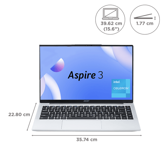 acer Aspire 3 A325-45 Intel Celeron N4500 Thin & Light Laptop (8GB, 512GB SSD, Windows 11 Home, 15.6 inch Full HD LED Backlit Display, Pure Silver, 1.5 KG)