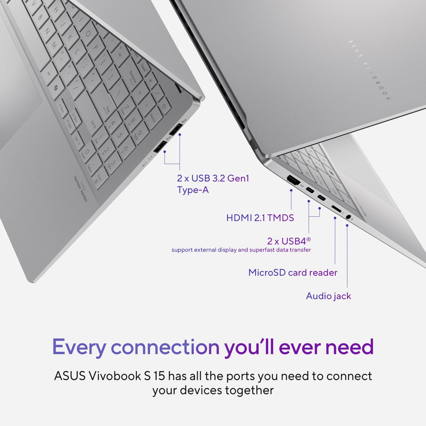 ASUS Vivobook S 15 S5507QA-MA551WS Snapdragon X Plus X1P 42 100 Thin & Light Laptop (16GB, 1TB SSD, Windows 11 Home, 15.6 inch OLED Display, MS Office 2021, Cool Silver, 1.42 KG)