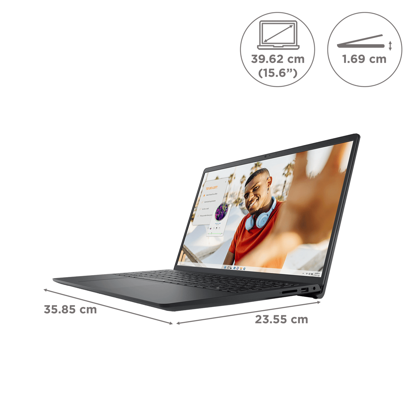 DELL Inspiron 15 3535 AMD Ryzen 3 7320U 7th Gen Notebook Laptop (8GB, 512GB SSD, Windows 11 Home, 15.6 inch Full HD Display, MS Office 2021, Carbon Black, 1.63 KG)