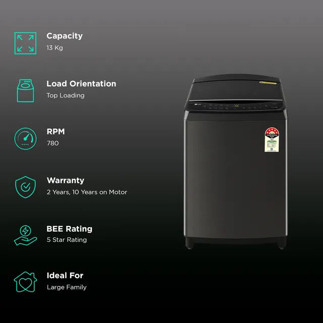 LG THD13SWP 13 Kg Inverter Wi-Fi Fully-Automatic Top Load Washing Machine (Platinum Black, 6 Motion DD, TurboWash, Steam, Smart Diagnosis)