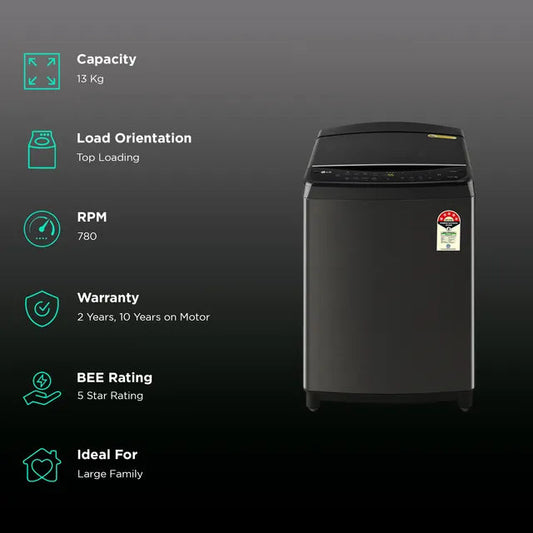 LG THD13SWP 13 Kg Inverter Wi-Fi Fully-Automatic Top Load Washing Machine (Platinum Black, 6 Motion DD, TurboWash, Steam, Smart Diagnosis)