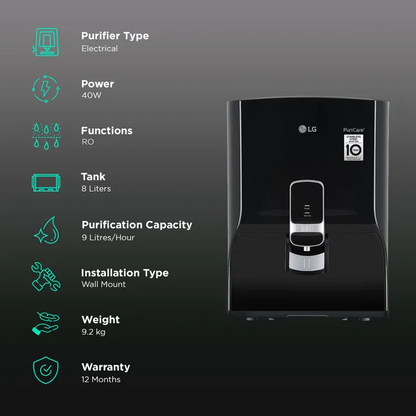 LG WW131NP 8 Litre RO Water Purifier with Multi Stage Filtration (Solid Black)