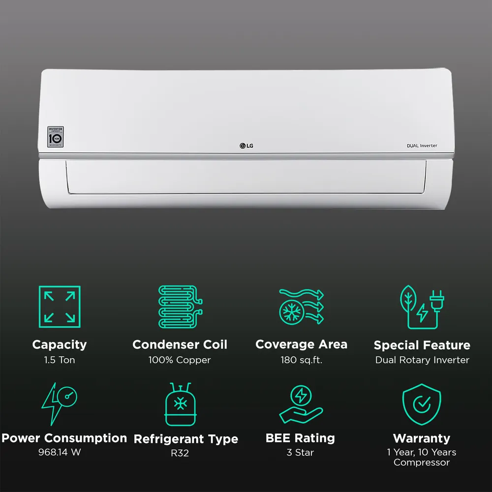 LG US-Q19PNXE 1.5 Ton 3 Star Inverter Split AC | AI Convertible 6-in-1 | Dual Inverter Compressor | Copper Condenser