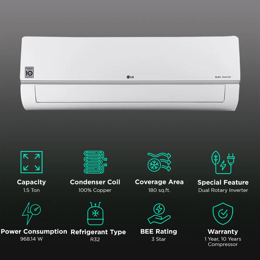 LG US-Q19PNXE 1.5 Ton 3 Star Inverter Split AC | AI Convertible 6-in-1 | Dual Inverter Compressor | Copper Condenser