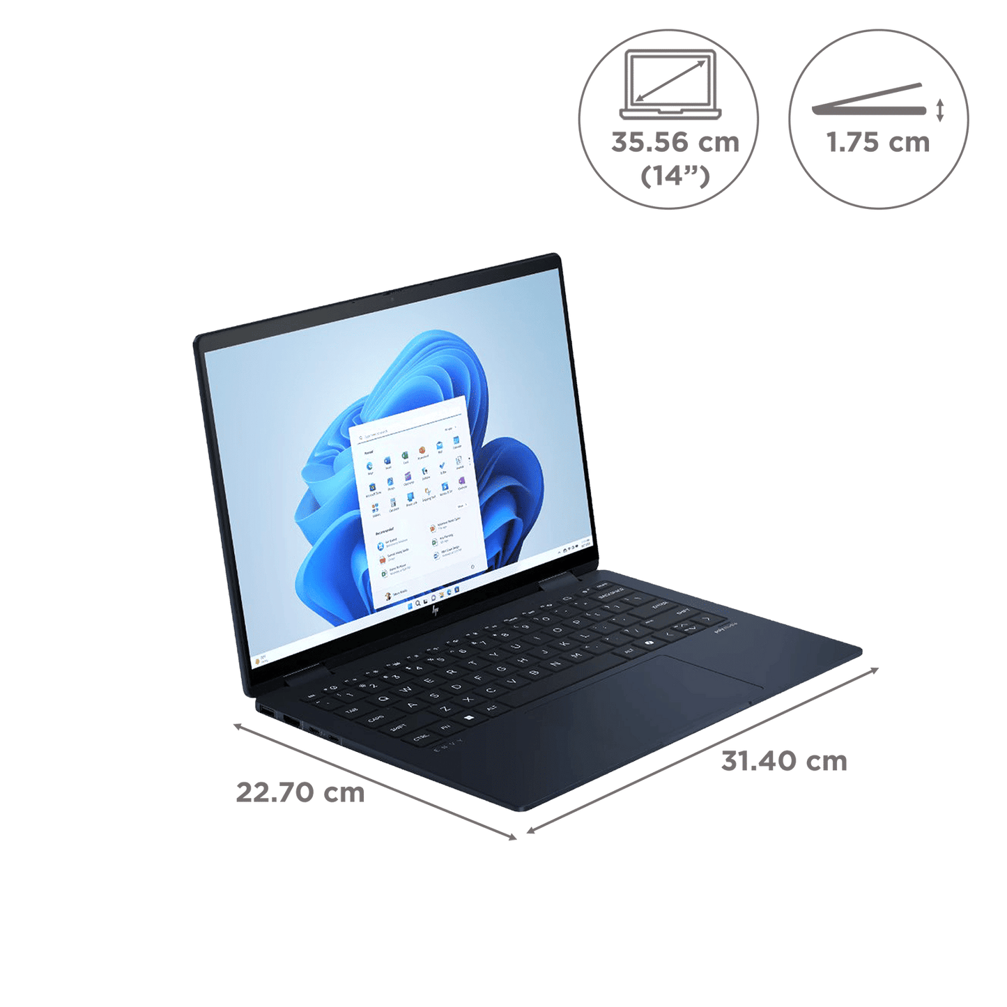 HP Envy X360 Intel Core Ultra 7 Touchscreen 2-in-1 Laptop (16GB, 512GB SSD, Windows 11, 14 inch OLED Display, MS Office Home & Student 2021, Atmospheric Blue, 3.5 KG)