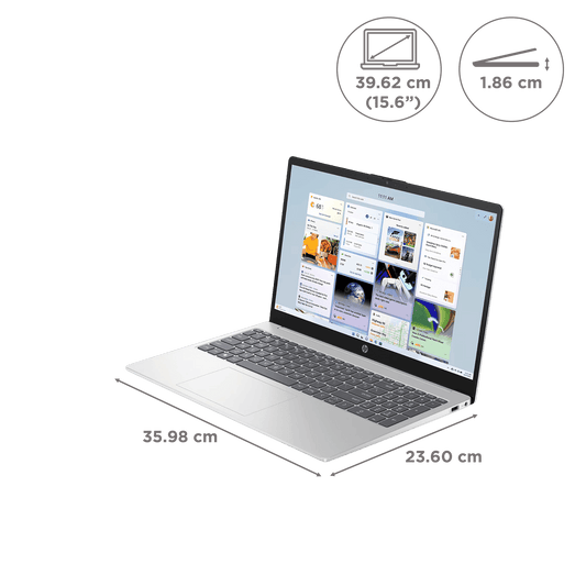 HP 15-fc0155AU AMD Ryzen 5 7520U Thin & Light Laptop (8GB, 512GB SSD, Windows 11 Home, 15.6 inch Full HD Display, Natural Silver, 1.59 KG)