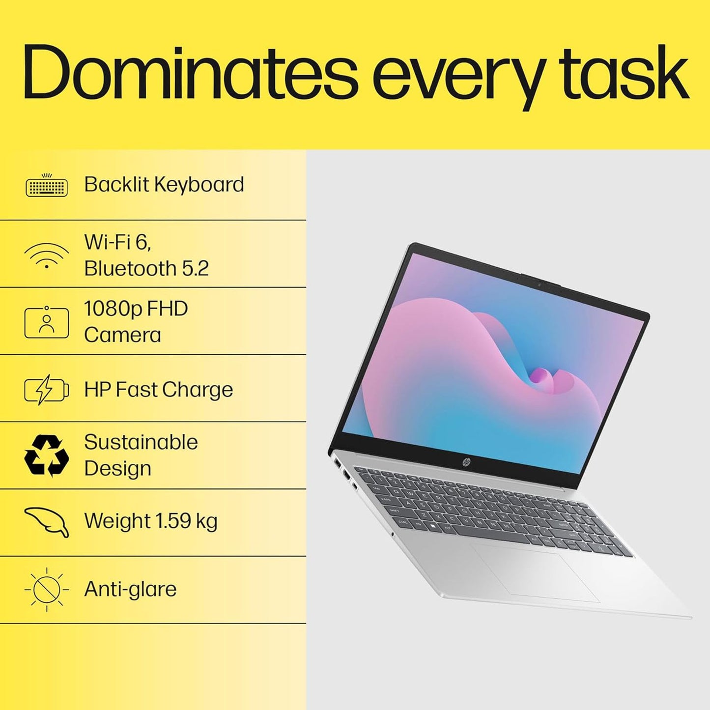 HP 15-fc0156AU AMD Ryzen 5 Thin & Light Laptop (16GB, 512GB SSD, Windows 11 Home, 15.6 inch Full HD Display, MS Office Home 2021, Natural Silver, 1.59 KG)