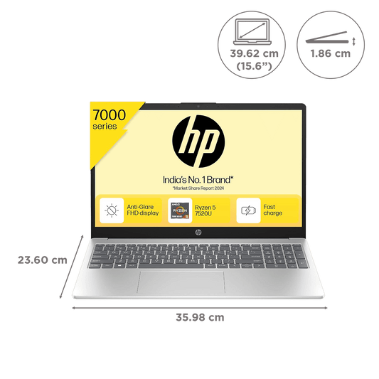 HP 15-fc0156AU AMD Ryzen 5 Thin & Light Laptop (16GB, 512GB SSD, Windows 11 Home, 15.6 inch Full HD Display, MS Office Home 2021, Natural Silver, 1.59 KG)