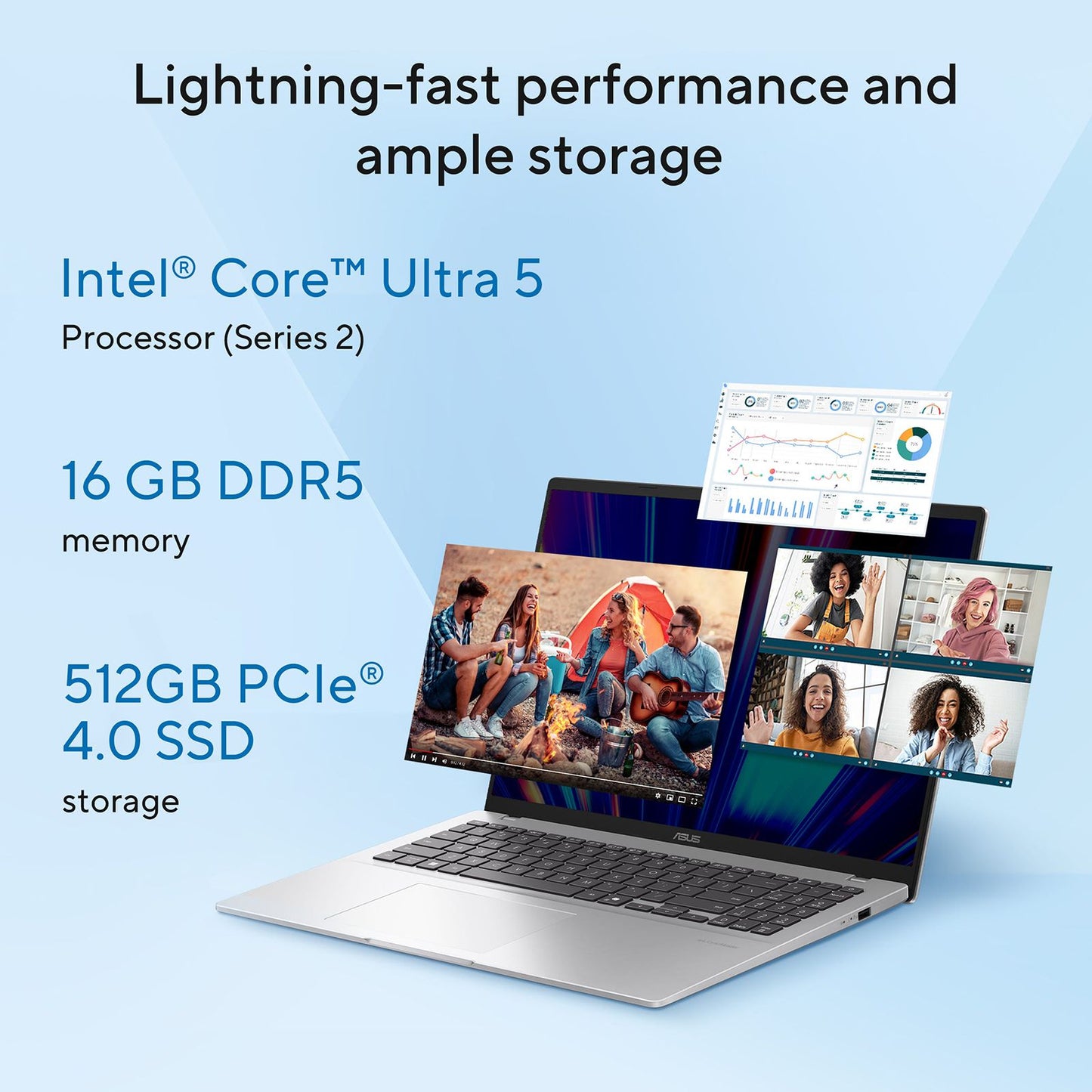 ASUS Vivobook 16 Intel Core Ultra 5 Laptop (16GB, 512GB SSD, Windows 11 Home, 16 inch WUXGA Display, MS Office Home 2024, Cool Silver, 1.88 KG)