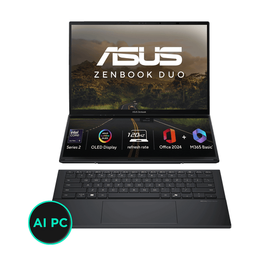 ASUS Zenbook Duo Intel Core Ultra 9 285H Touchscreen Laptop (32GB, 1TB SSD, Windows 11 Home, 14 inch OLED Display, MS Office Home 2024, Inkwell Gray, 1.65 KG)