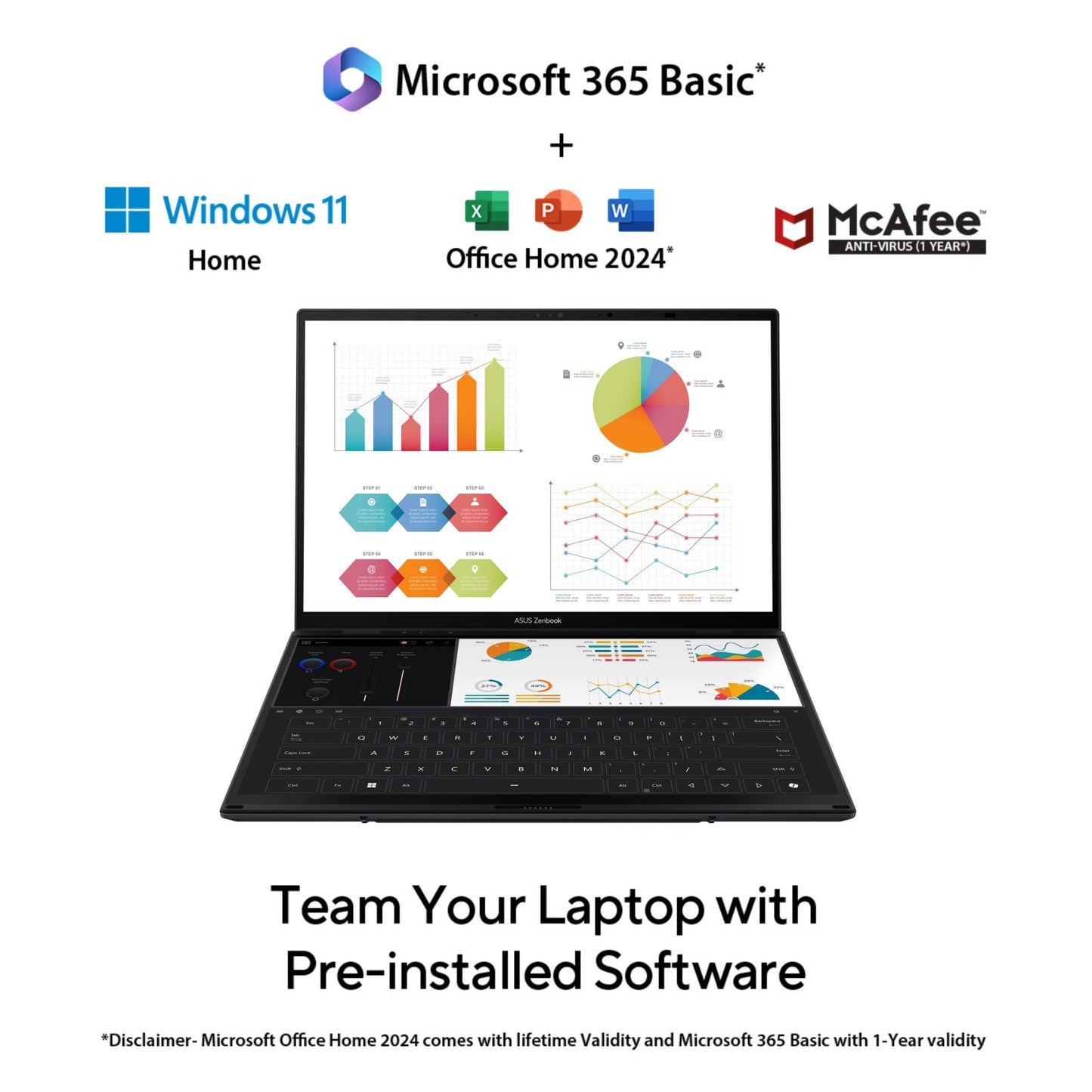 ASUS Zenbook Duo Intel Core Ultra 9 285H Touchscreen Laptop (32GB, 1TB SSD, Windows 11 Home, 14 inch OLED Display, MS Office Home 2024, Inkwell Gray, 1.65 KG)