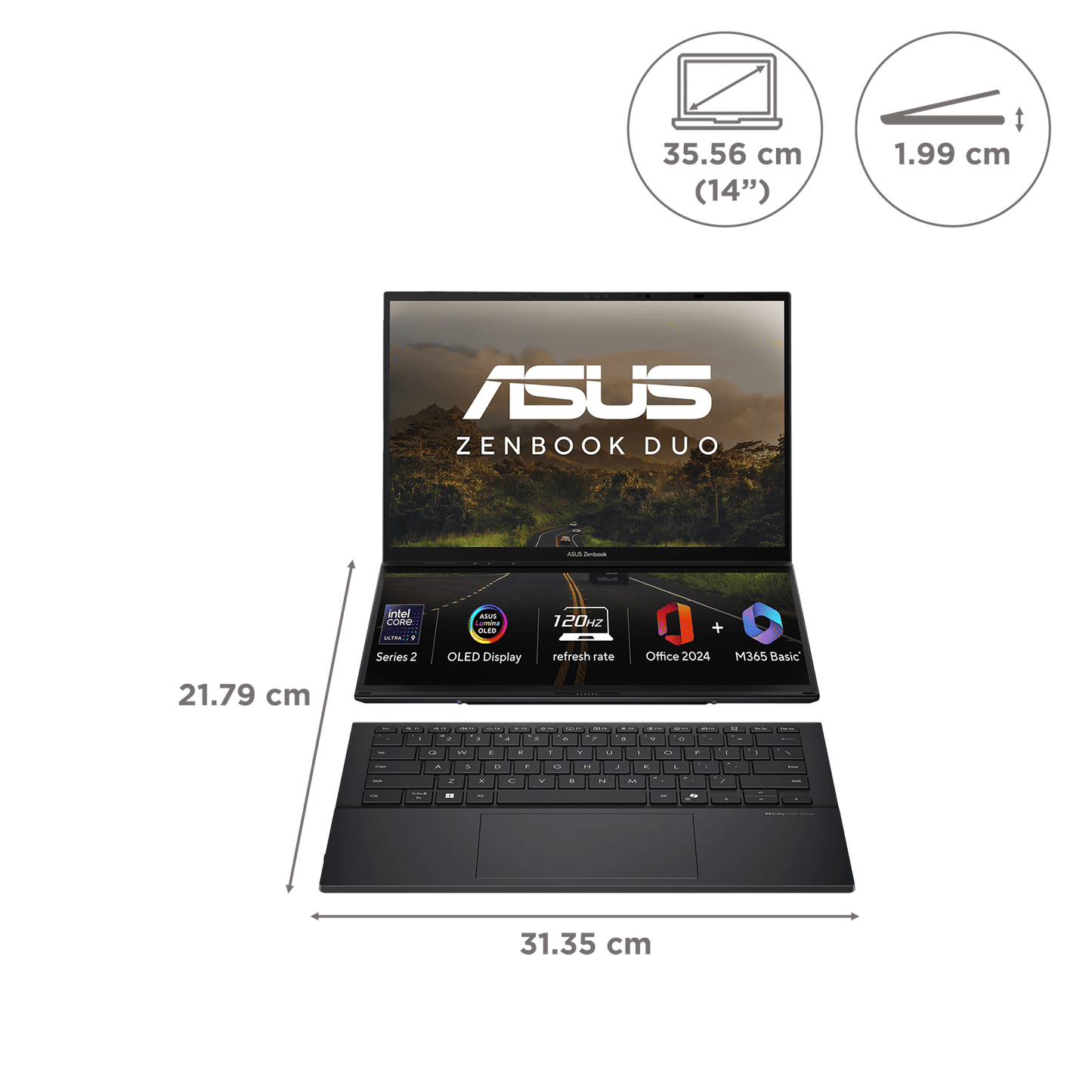 ASUS Zenbook Duo Intel Core Ultra 9 285H Touchscreen Laptop (32GB, 1TB SSD, Windows 11 Home, 14 inch OLED Display, MS Office Home 2024, Inkwell Gray, 1.65 KG)