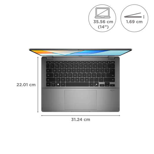 ASUS Vivobook 1 Flip Intel Core Ultra 7 256V Touchscreen 2-in-1 Laptop (16GB, 512GB SSD, Windows 11 Home, 14 inch OLED Display, MS Office Home 2024, Matte Gray, 1.57 KG)