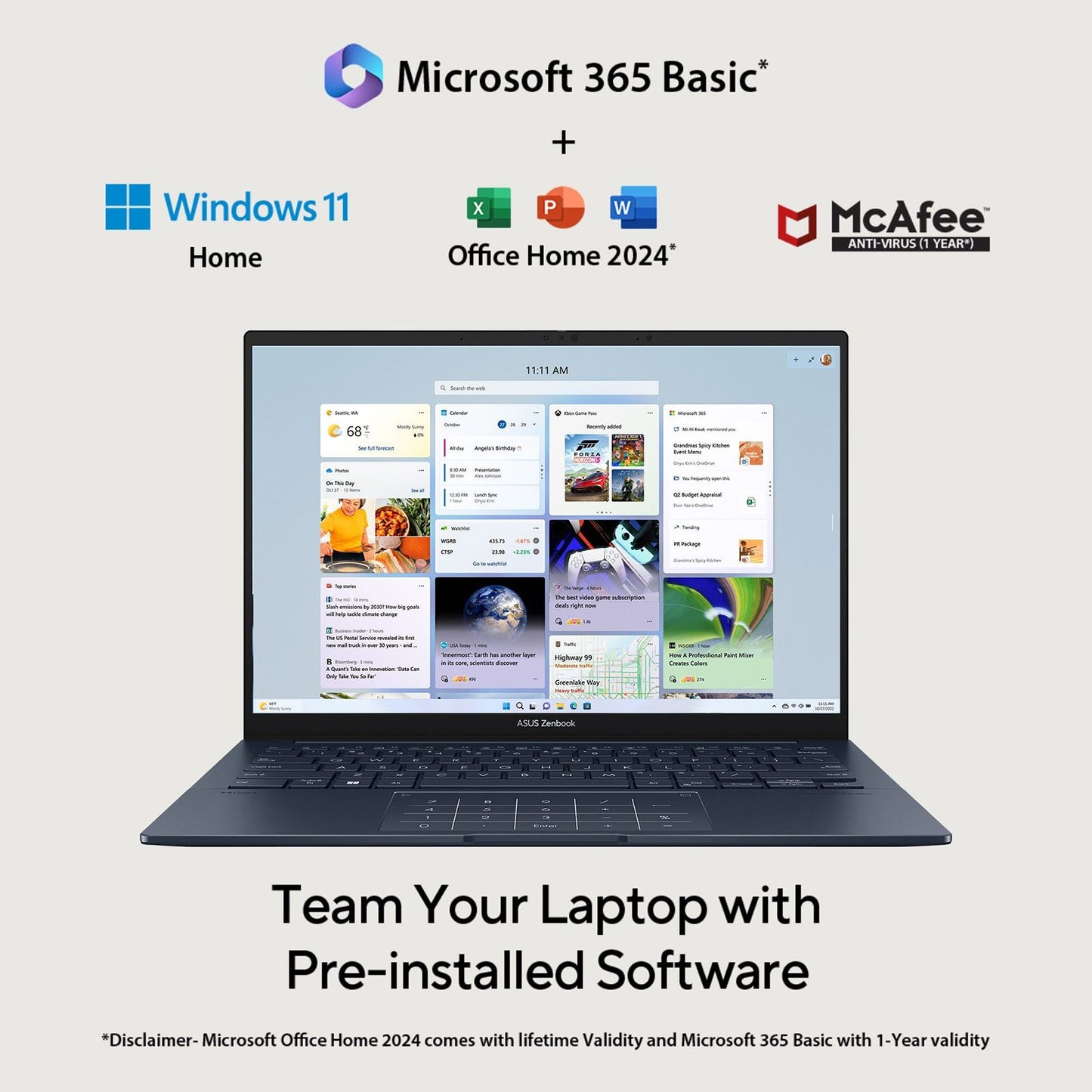 ASUS Zenbook 1 Intel Core Ultra 9 285H Touchscreen Notebook Laptop (32GB, 1TB SSD, Windows 11 Home, 14 inch OLED Display, MS Office 2024, Ponder Blue, 1.28 KG)