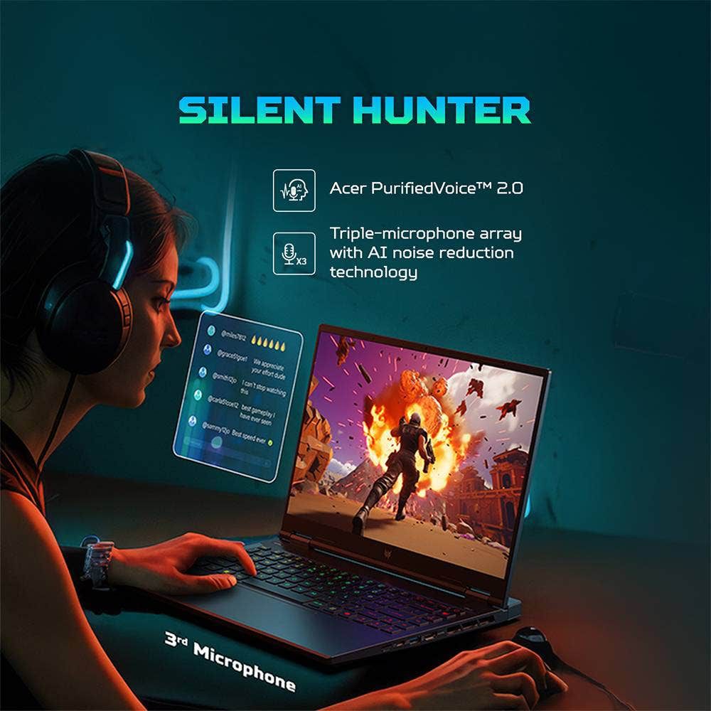 acer Predator Helios Neo 14 Intel Core Ultra 7 Gaming Laptop (16GB, 1TB SSD, Windows 11 Home, 6GB Graphics, 14.5 inch 120 Hz WUXGA IPS Display, NVIDIA Geforce RTX 4050, MS Office, Abyssal Black, 1.99 KG)