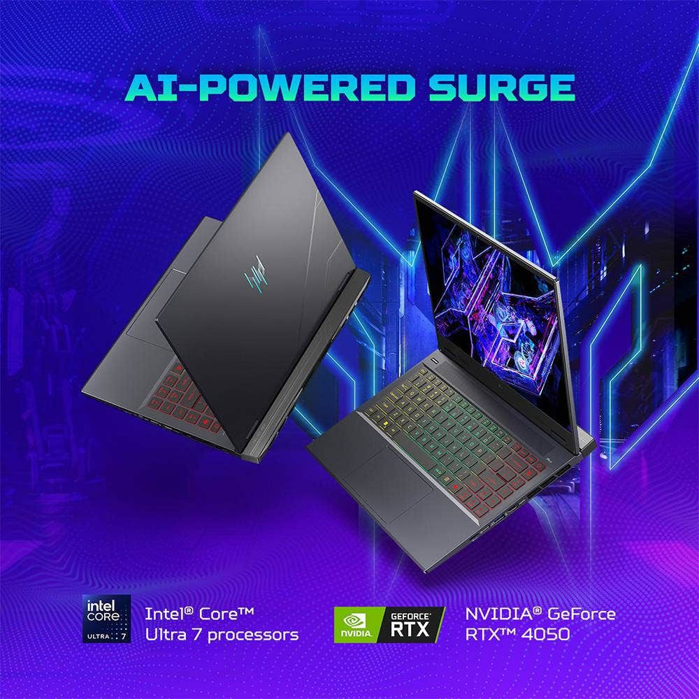 acer Predator Helios Neo 14 Intel Core Ultra 7 Gaming Laptop (16GB, 1TB SSD, Windows 11 Home, 6GB Graphics, 14.5 inch 120 Hz WUXGA IPS Display, NVIDIA Geforce RTX 4050, MS Office, Abyssal Black, 1.99 KG)