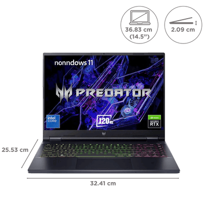 acer Predator Helios Neo 14 Intel Core Ultra 7 Gaming Laptop (16GB, 1TB SSD, Windows 11 Home, 6GB Graphics, 14.5 inch 120 Hz WUXGA IPS Display, NVIDIA Geforce RTX 4050, MS Office, Abyssal Black, 1.99 KG)