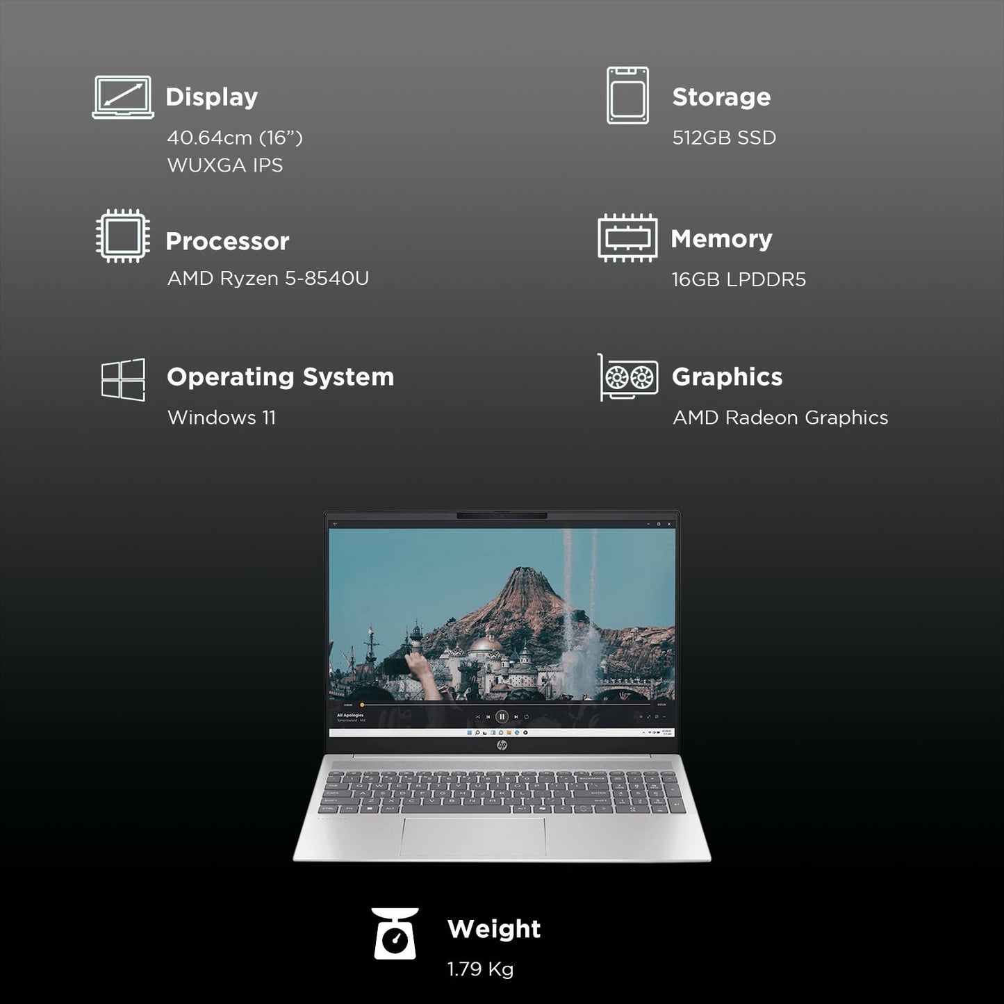HP Pavillion 16-ag0019AU AMD Ryzen 5 Thin & Light Laptop (16GB, 512GB SSD, Windows 11 Home, 16 inch WUXGA IPS Display, Natural Silver, 1.79 KG)
