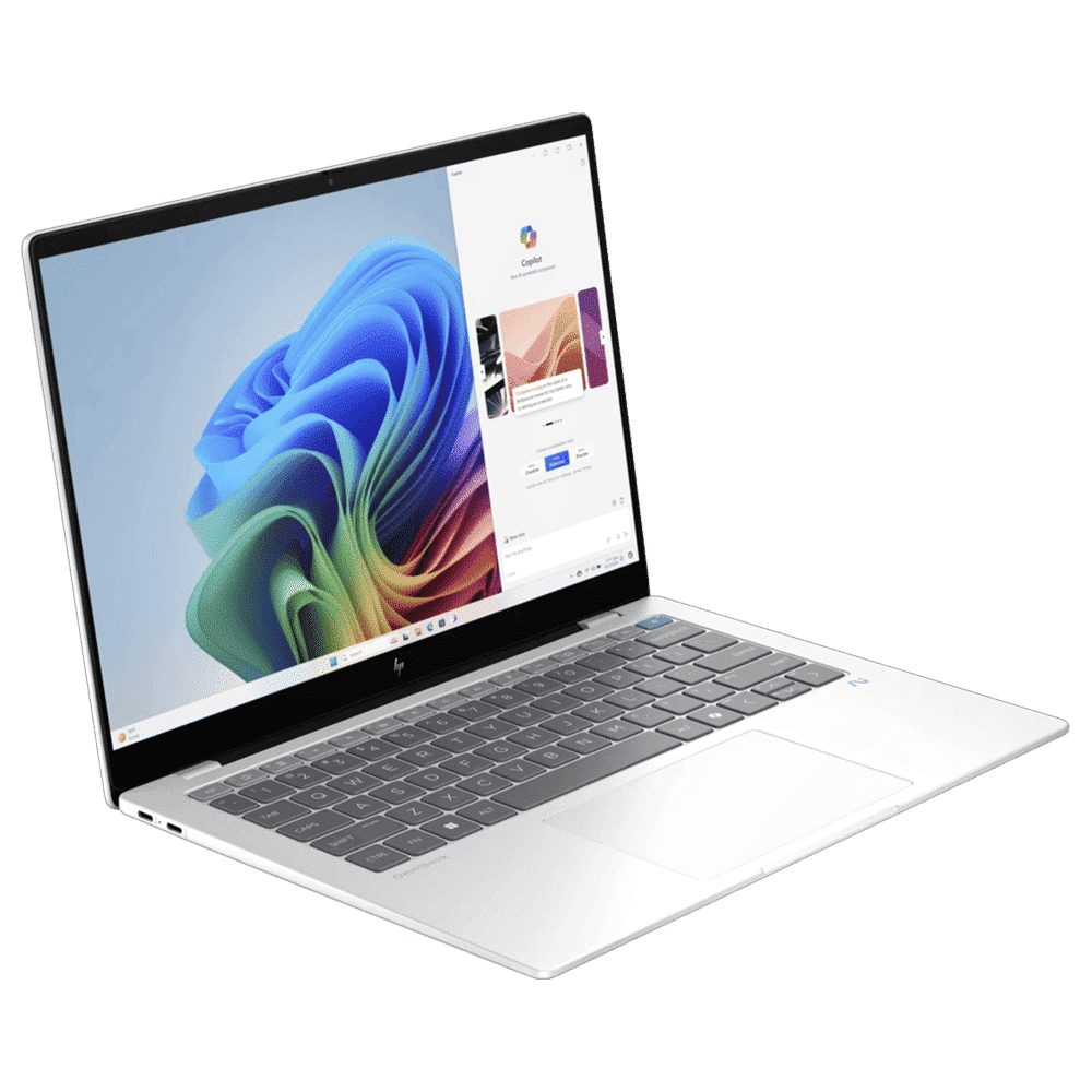 HP OmniBook X 14-fe1011QU Qualcomm Snapdragon X Plus Touchscreen Thin & Light Laptop (16GB, 512GB SSD, Windows 11 Home, 14 inch 2.2K IPS Display, MS Office 2021, Glacier Silver, 1.34 KG)
