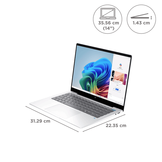 HP OmniBook X 14-fe1011QU Qualcomm Snapdragon X Plus Touchscreen Thin & Light Laptop (16GB, 512GB SSD, Windows 11 Home, 14 inch 2.2K IPS Display, MS Office 2021, Glacier Silver, 1.34 KG)