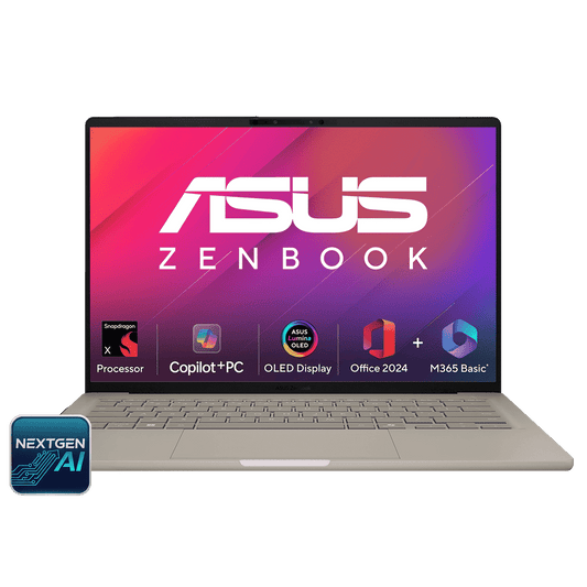 ASUS Zenbook A14 Snapdragon X X126100 Ultra Thin Laptop (16GB, 512GB SSD, Windows 11 Home, 14 inch WUXGA OLED Display, MS Office Home 2024, Zabriskie Beige, 0.98 KG)