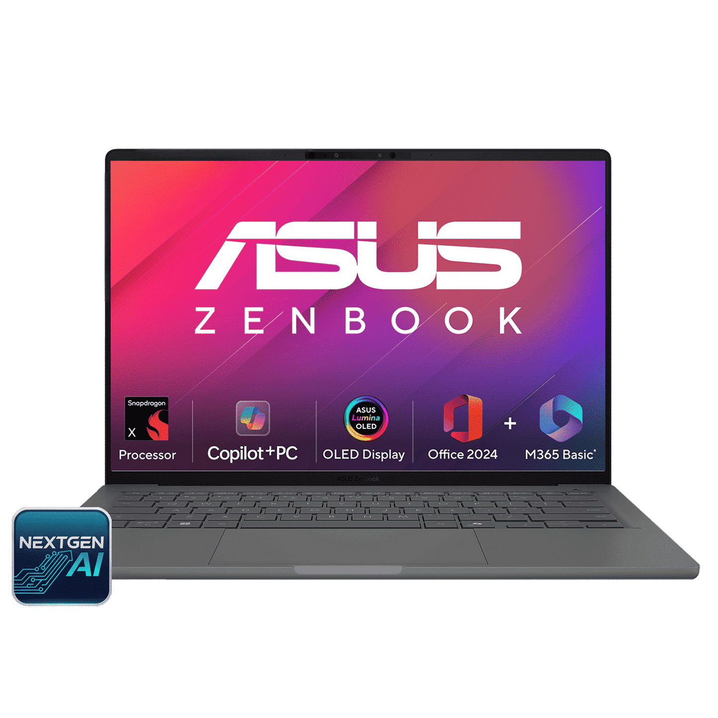 ASUS Zenbook A14 Snapdragon X X1 26 100 Ultra Thin Laptop (16GB, 512GB SSD, Windows 11 Home, 14 inch WUXGA OLED Display, MS Office Home 2024, Iceland Gray, 0.98 KG)