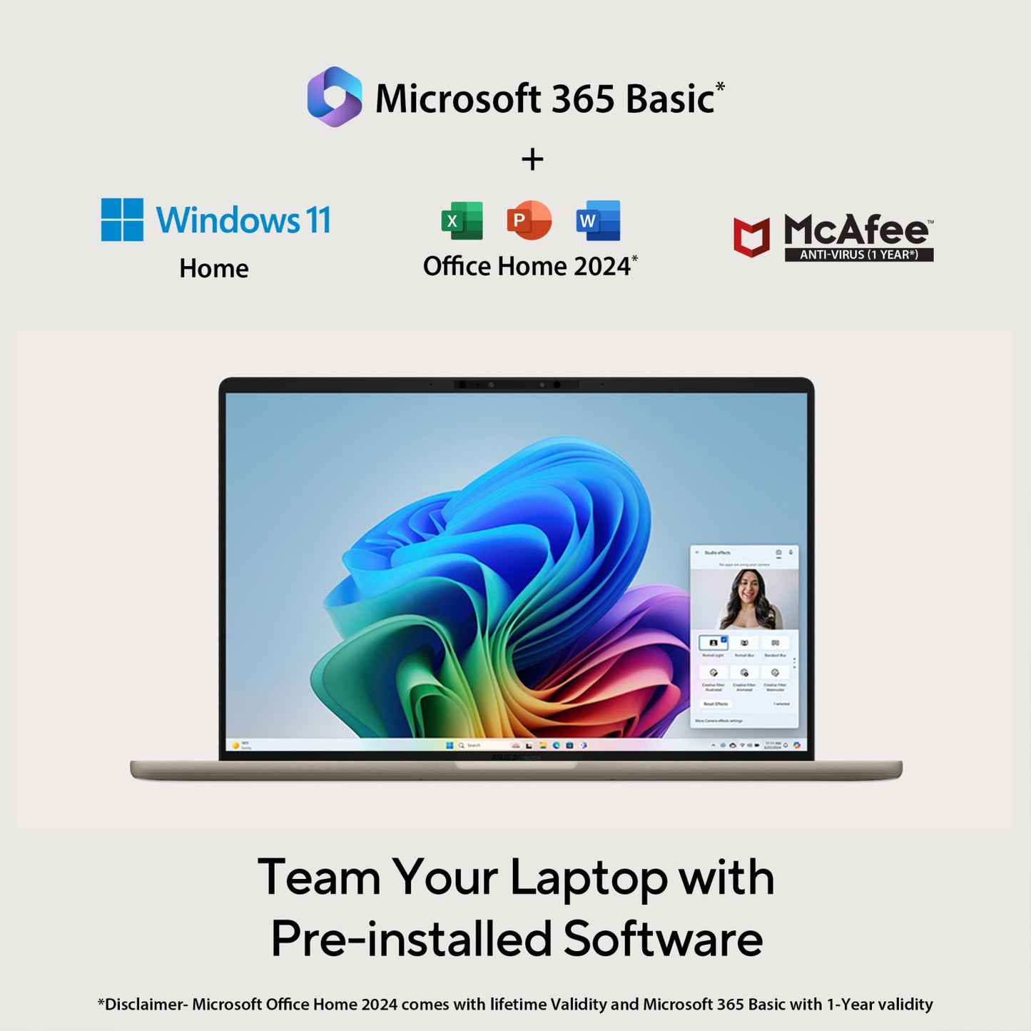 ASUS Zenbook A14 Snapdragon X X1 26 100 Ultra Thin Laptop (16GB, 512GB SSD, Windows 11 Home, 14 inch WUXGA OLED Display, MS Office Home 2024, Iceland Gray, 0.98 KG)