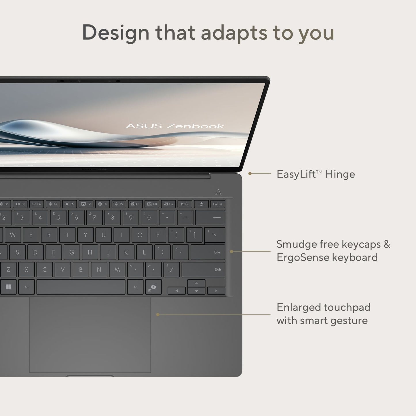 ASUS Zenbook A14 Snapdragon X X1 26 100 Ultra Thin Laptop (16GB, 512GB SSD, Windows 11 Home, 14 inch WUXGA OLED Display, MS Office Home 2024, Iceland Gray, 0.98 KG)