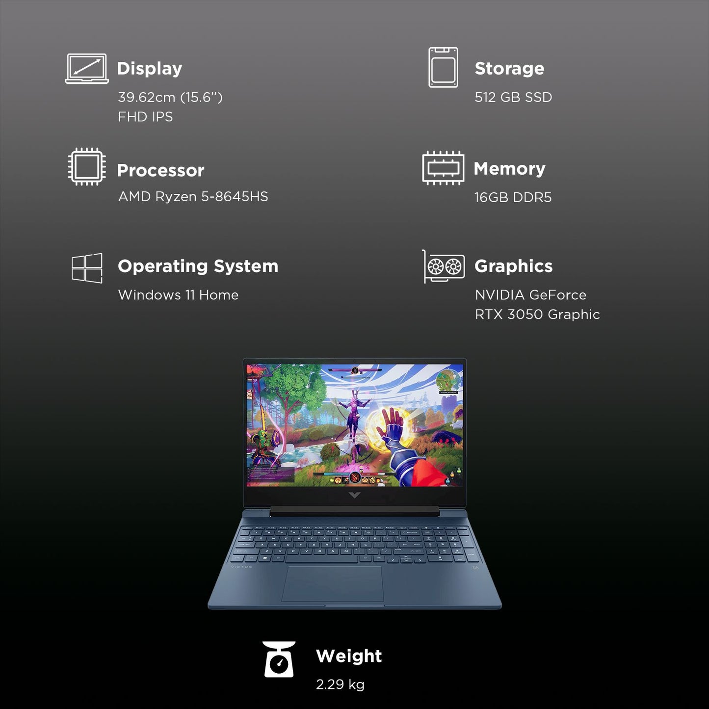 HP Victus 15-fb3011AX AMD Ryzen 5 Gaming Laptop (16GB, 512GB SSD, Windows 11 Home, 6GB Graphics, 15.6 inch 144Hz Full HD IPS Display, NVIDIA GeForce RTX 3050, Performance Blue, 2.29 KG)