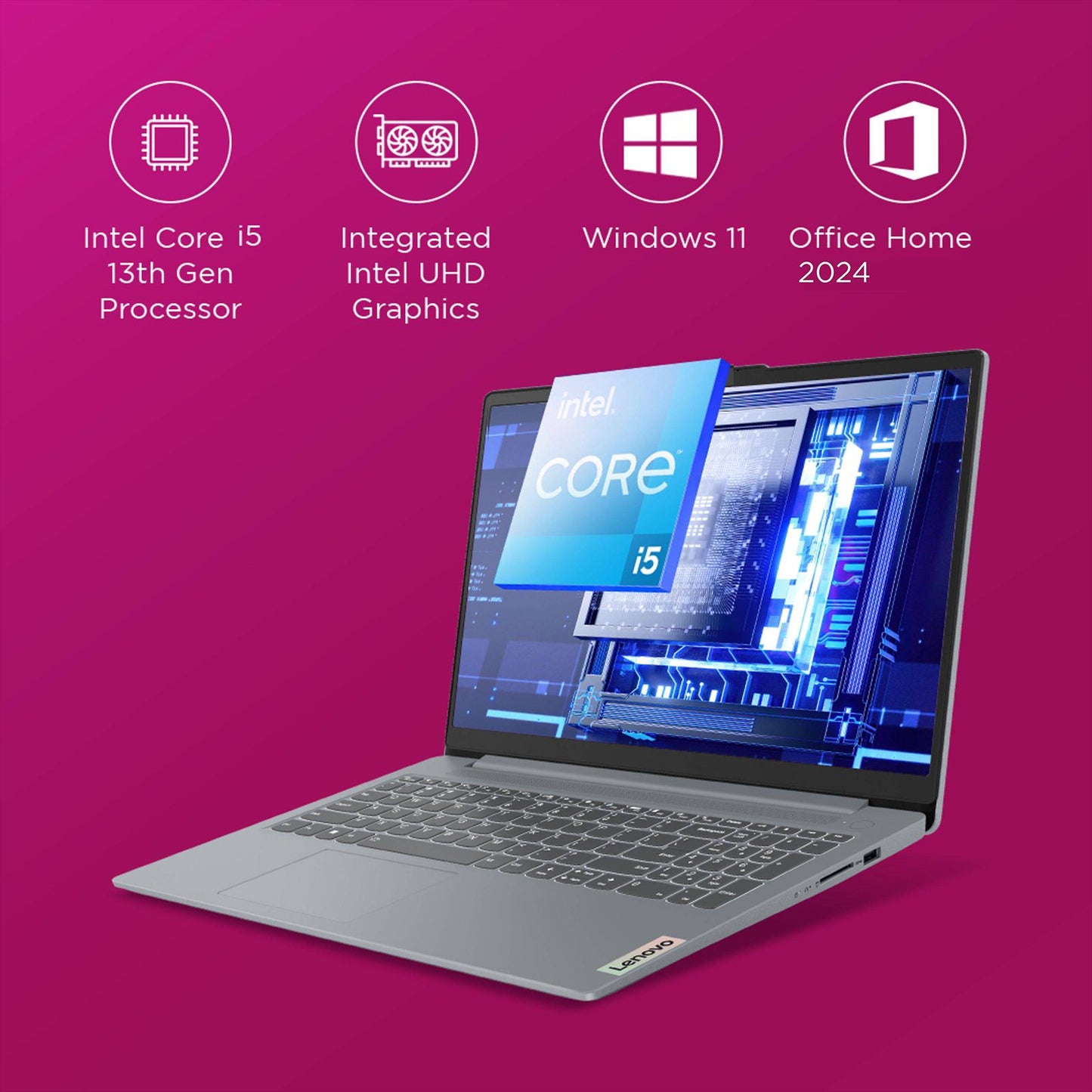 Lenovo IdeaPad Slim 3 15IRU8 Intel Core i3 13th Gen Thin & Light Laptop (8GB, 512GB SSD, Windows 11 Home, 15.6 inch Full HD Display, MS Office Home 2024, Arctic Grey, 1.62 KG)