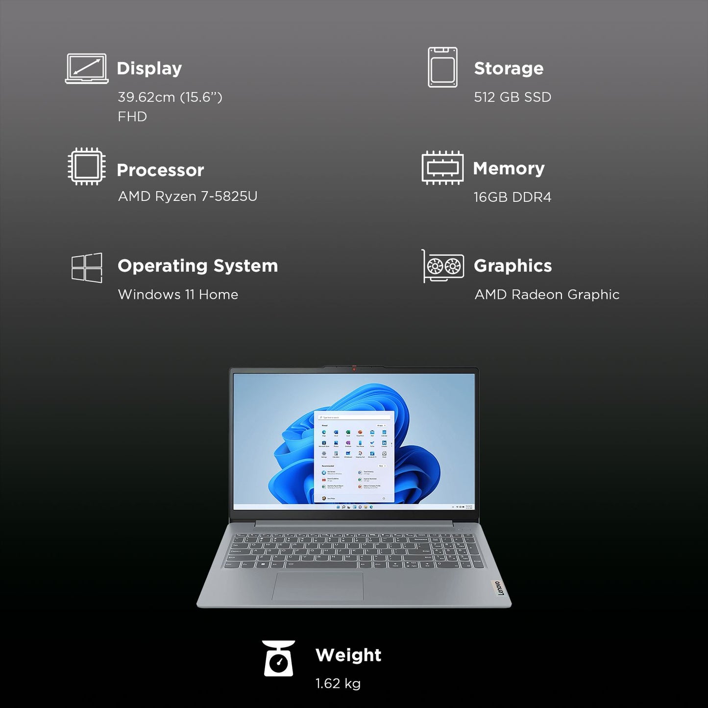 Lenovo IdeaPad Slim 3 15ABR8 AMD Ryzen 7 Thin & Light Laptop (16GB, 512GB SSD, Windows 11 Home, 15.6 inch Full HD Display, MS Office Home 2024, Arctic Grey, 1.62 KG)