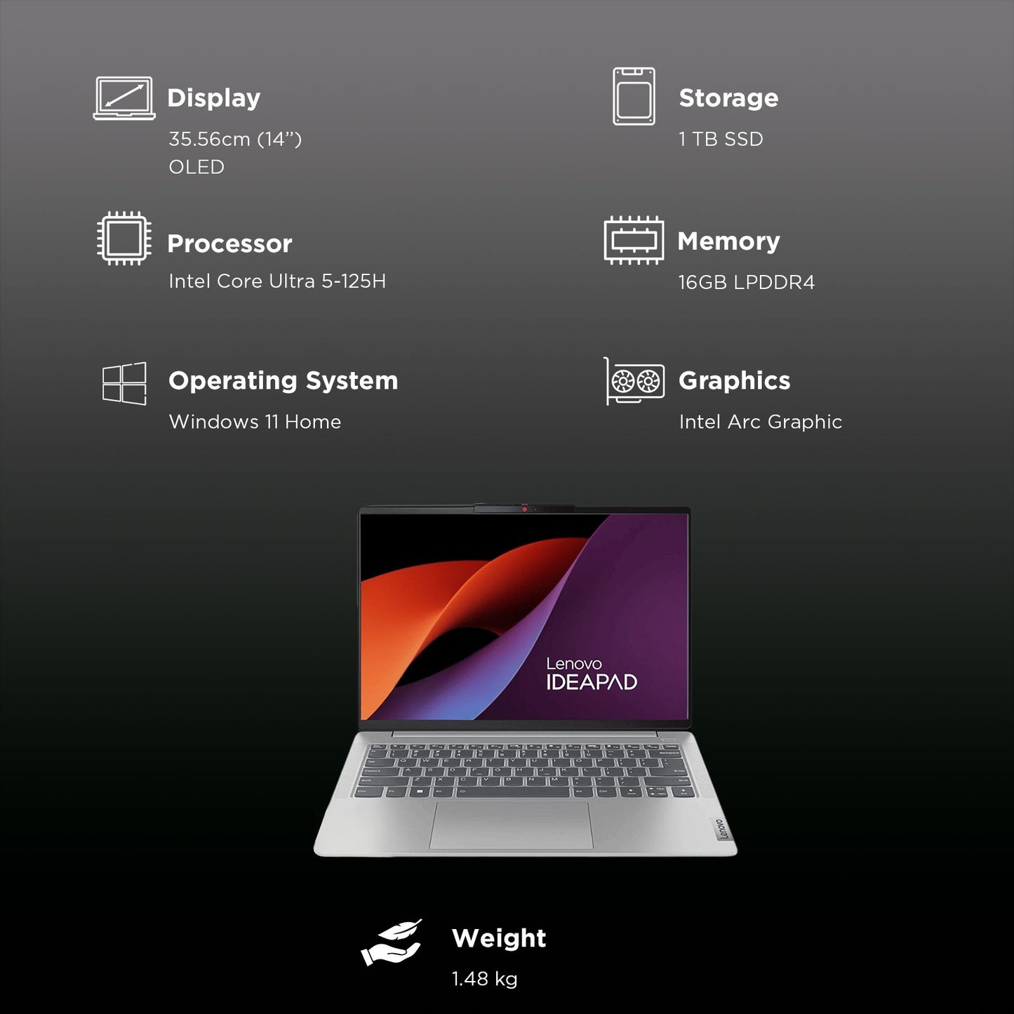 Lenovo IdeaPad Slim 5 14IMH9 Intel Core Ultra 5 Thin & Light Laptop (16GB, 1TB SSD, Windows 11 Home, 14 inch WUXGA OLED Display, MS Office Home 2024, 1.48 KG)