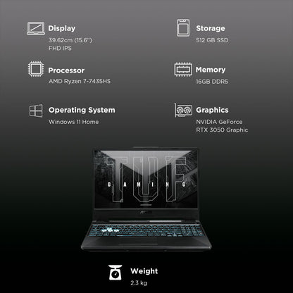ASUS TUF A15 FA566NCR-HN254WS AMD Ryzen 7 Gaming Laptop (16GB, 512GB SSD, Windows 11 Home, 4GB Graphics, 15.6 inch 144 Hz Full HD IPS Display, NVIDIA GeForce RTX 3050, MS Office Home, Graphite Black, 2.30 KG)