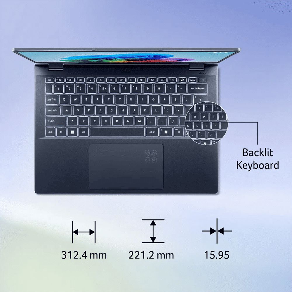 acer Swift 14 AI SF14-51 Intel Core Ultra 7 Thin & Light Laptop (16GB, 1TB SSD, Windows 11 Home, 14 inch OLED WUXGA Display, MS Office, Steam Blue, 1.28 KG)