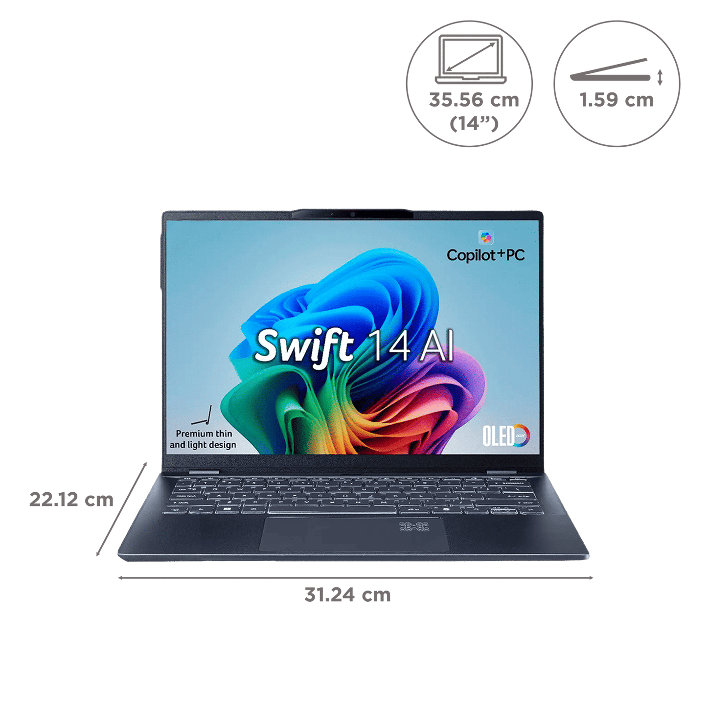 acer Swift 14 AI SF14-51 Intel Core Ultra 7 Thin & Light Laptop (16GB, 1TB SSD, Windows 11 Home, 14 inch OLED WUXGA Display, MS Office, Steam Blue, 1.28 KG)