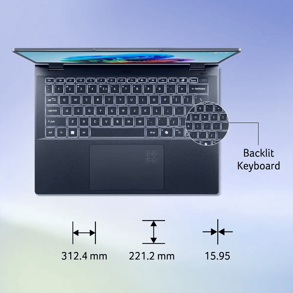 acer Swift 14 AI SF14-51 Intel Core Ultra 5 Thin & Light Laptop (16GB, 512GB SSD, Windows 11 Home, 14 inch OLED WUXGA Display, MS Office, Steam Blue, 1.25 KG)