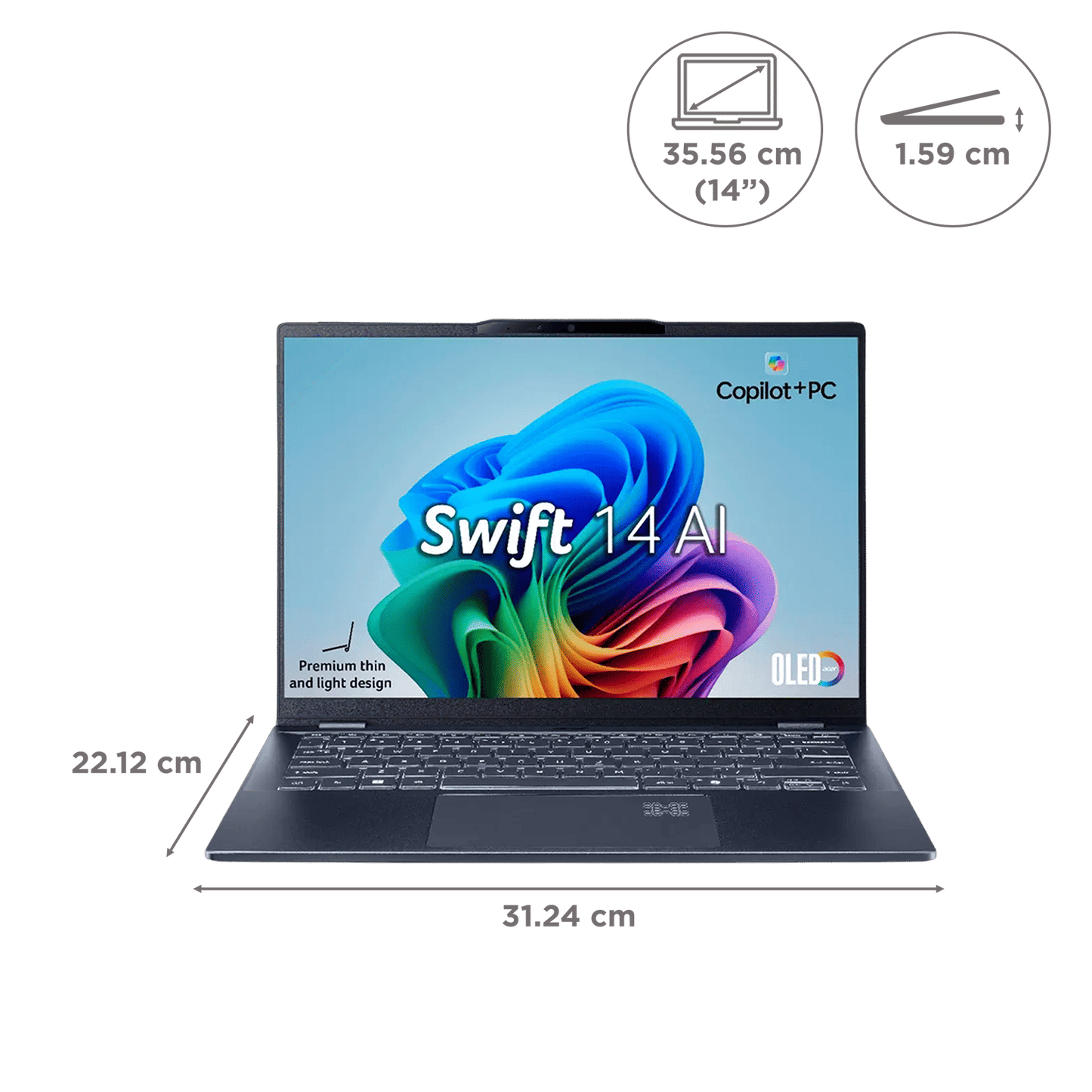 acer Swift 14 AI SF14-51 Intel Core Ultra 5 Thin & Light Laptop (16GB, 512GB SSD, Windows 11 Home, 14 inch OLED WUXGA Display, MS Office, Steam Blue, 1.25 KG)