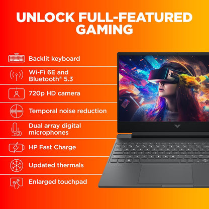 HP Victus 15-fb0185AX AMD Ryzen 5-5600H Gaming Laptop (8GB, 512GB SSD, Windows 11 Home, 4GB Graphics, 15.6 inch 144 Hz Full HD IPS Display, AMD Radeon RX 6500M, MS Office & Home 2021, Mica Silver, 2.29 KG)