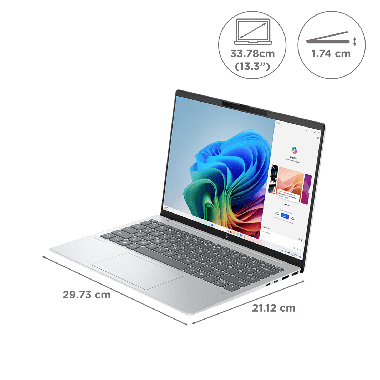HP OmniBook 7 13-bg1678AU AMD Ryzen 5 Thin & Light Laptop (16GB, 512GB SSD, Windows 11 Home, 13.3 inch WQXGA IPS Display, MS Office Home 2024, Glacier Silver, 1 KG)