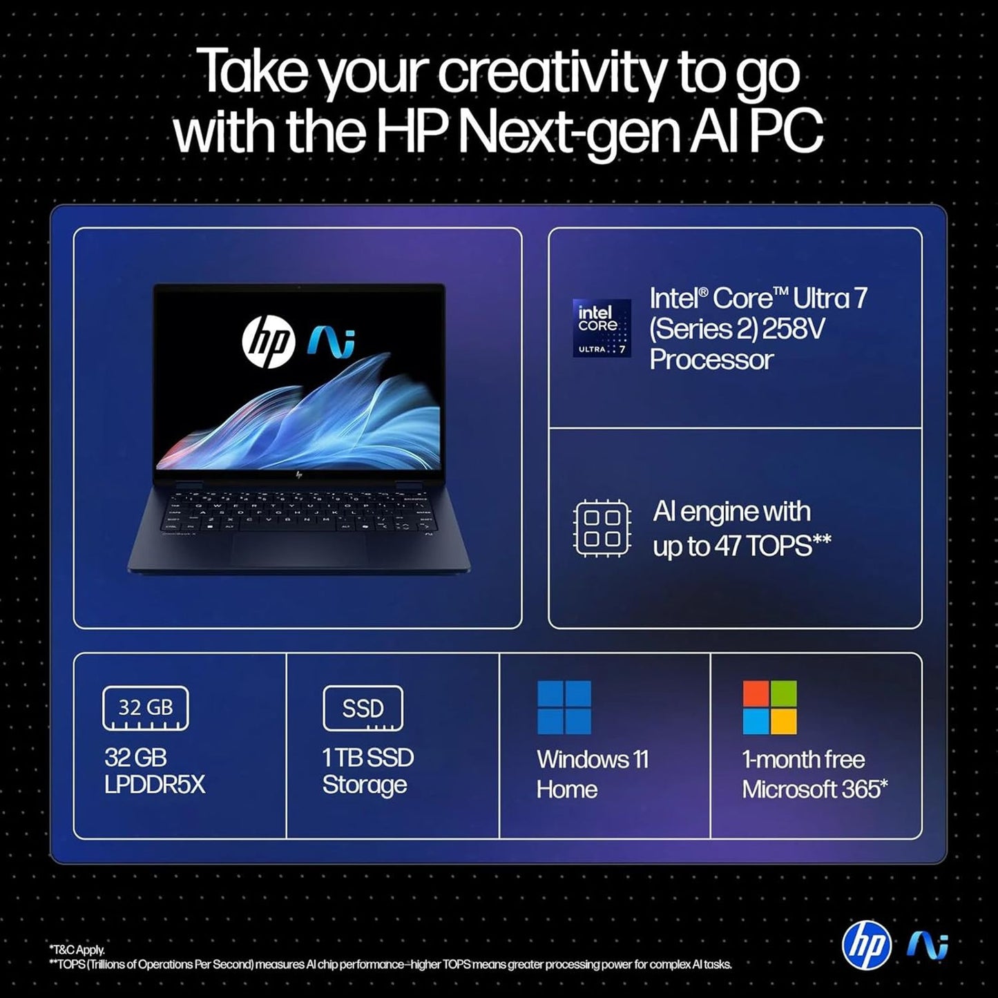 HP OmniBook X Flip Intel Core Ultra 7 Touchscreen Thin & Light Laptop (32GB, 1TB SSD, Windows 11 Home, 14 inch 3K OLED Display, MS Office Home 2024, Atmospheric Blue, 1.38 KG)