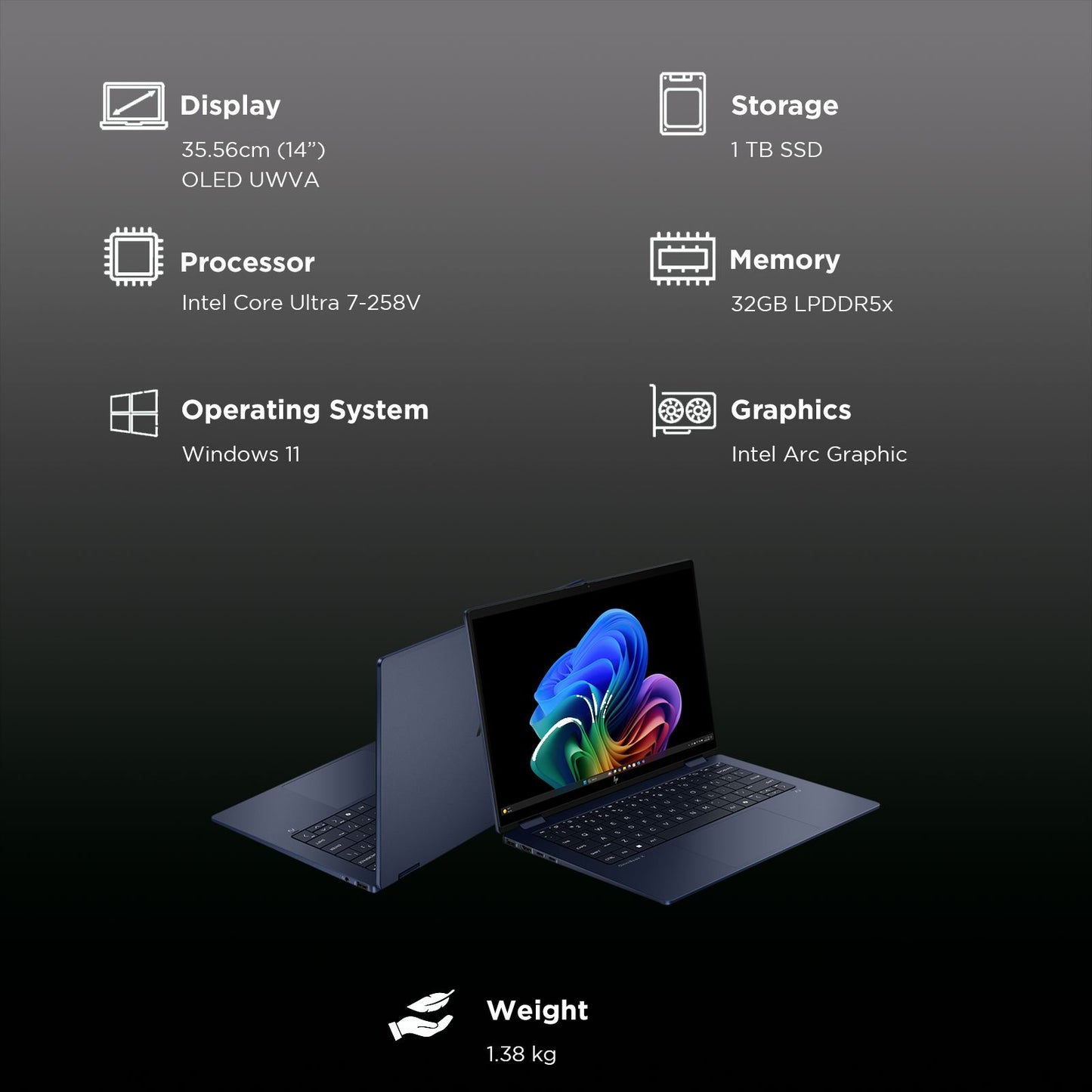 HP OmniBook X Flip Intel Core Ultra 7 Touchscreen Thin & Light Laptop (32GB, 1TB SSD, Windows 11 Home, 14 inch 3K OLED Display, MS Office Home 2024, Atmospheric Blue, 1.38 KG)