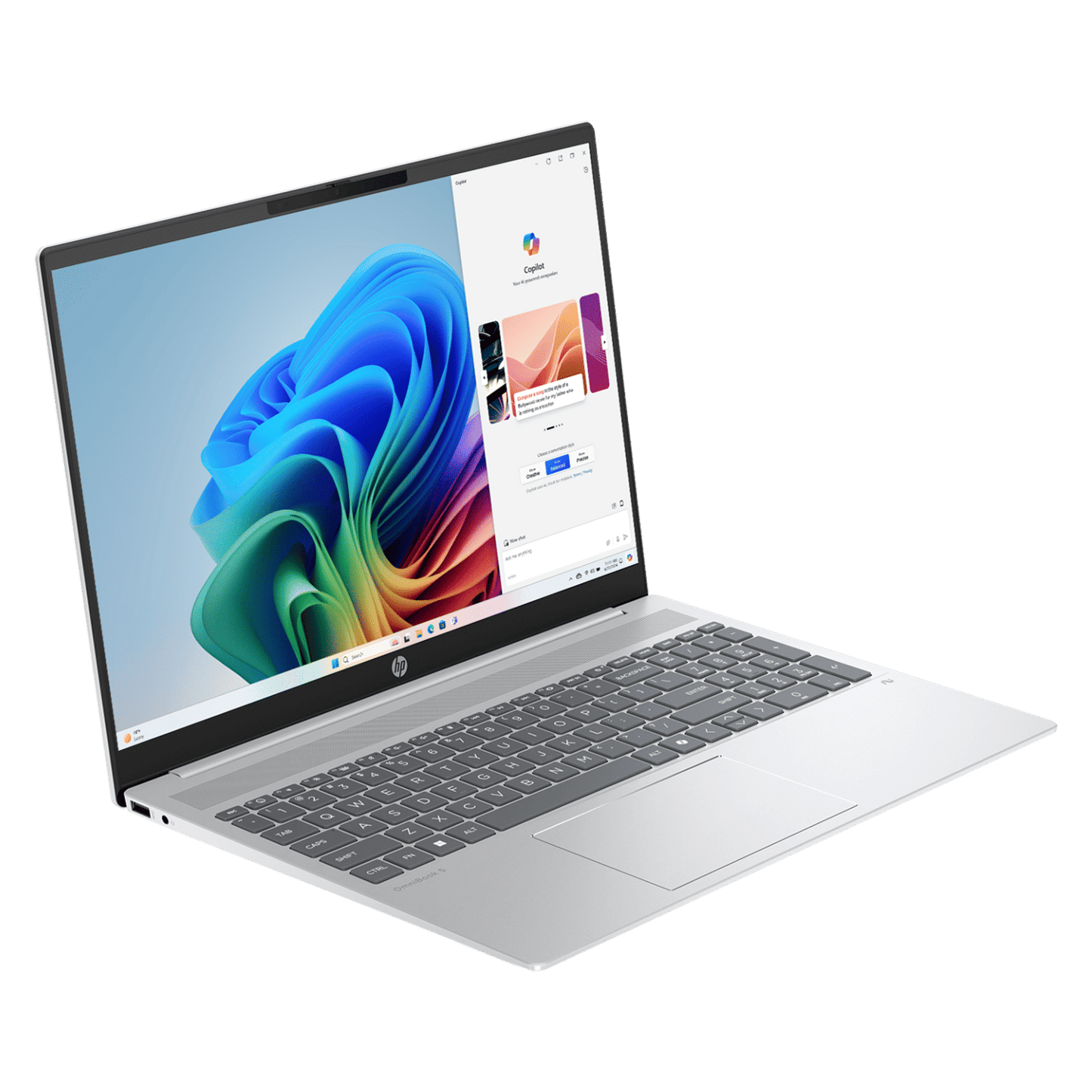 HP OmniBook 5 16-ag1037AU AMD Ryzen AI 5 Thin & Light Laptop (16GB, 512GB SSD, Windows 11 Home, 16 inch 2K IPS Display, MS Office Home 2024, Glacier Silver, 1.79 KG)