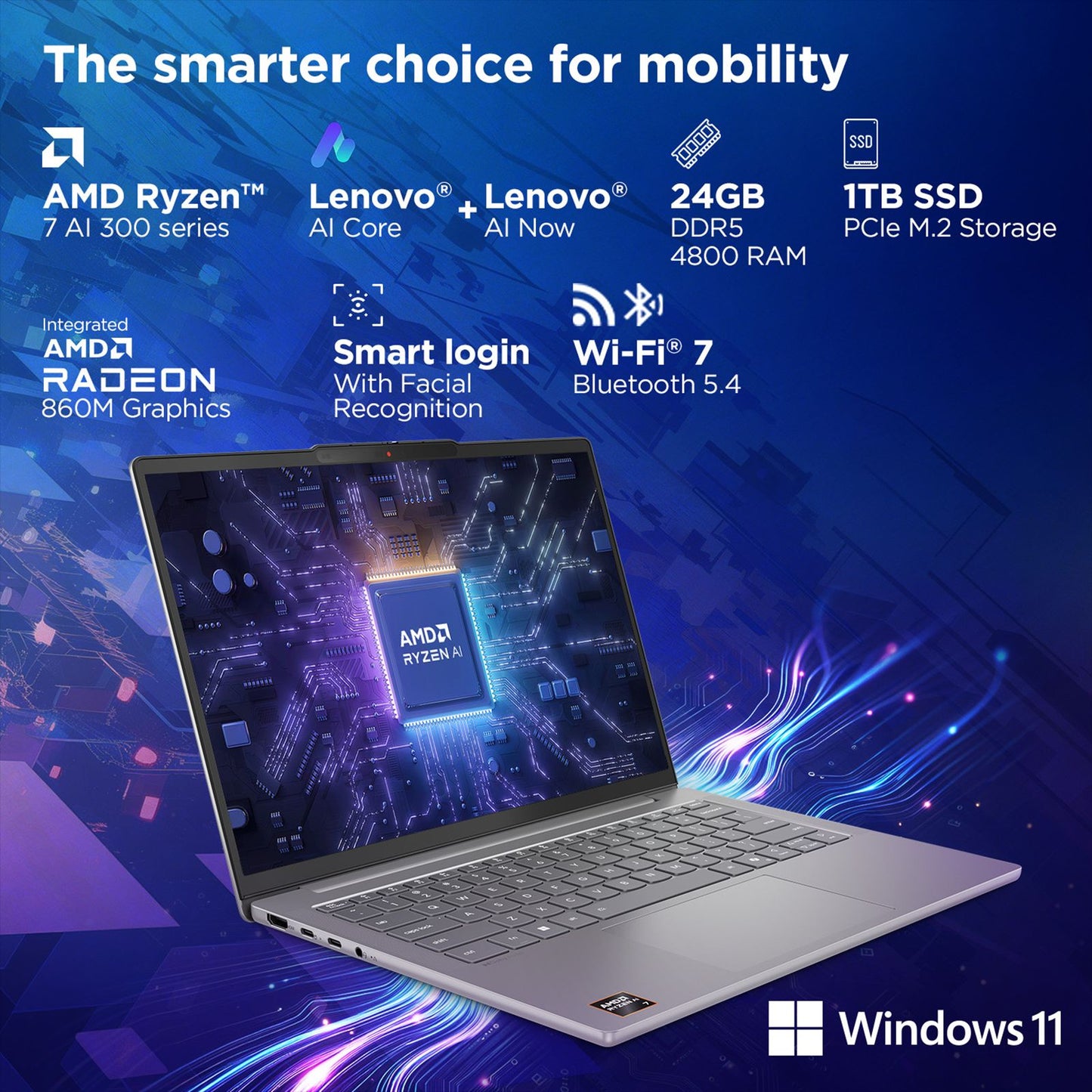 Lenovo IdeaPad Slim 5 14AKP10 AMD Ryzen AI 7 Thin & Light Laptop (24GB, 1TB SSD, Windows 11 Home, 14 inch WUXGA OLED Display, MS Office Home 2024, Luna Grey, 1.39 KG)