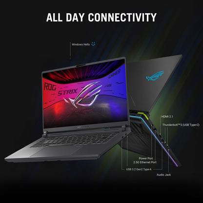 ASUS ROG Strix G16 G615LW-RV148WS Intel Core Ultra 9 Gaming Laptop (32GB, 1TB SSD, Windows 11 Home, 16GB Graphics, 16 inch 165 Hz Full HD Plus WUXGA Display, NVIDIA GeForce RTX 5080, MS Office Home 2024, Eclipse Gray, 2.65 KG)
