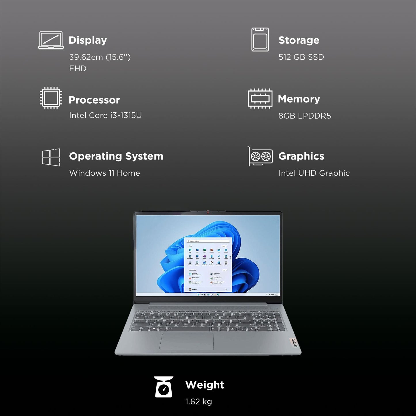 Lenovo IdeaPad Slim 3 15IRU8 Intel Core i3 13th Gen Thin & Light Laptop (8GB, 512GB SSD, Windows 11 Home, 15.6 inch Full HD Display, MS Office Home 2024, 1.62 KG)