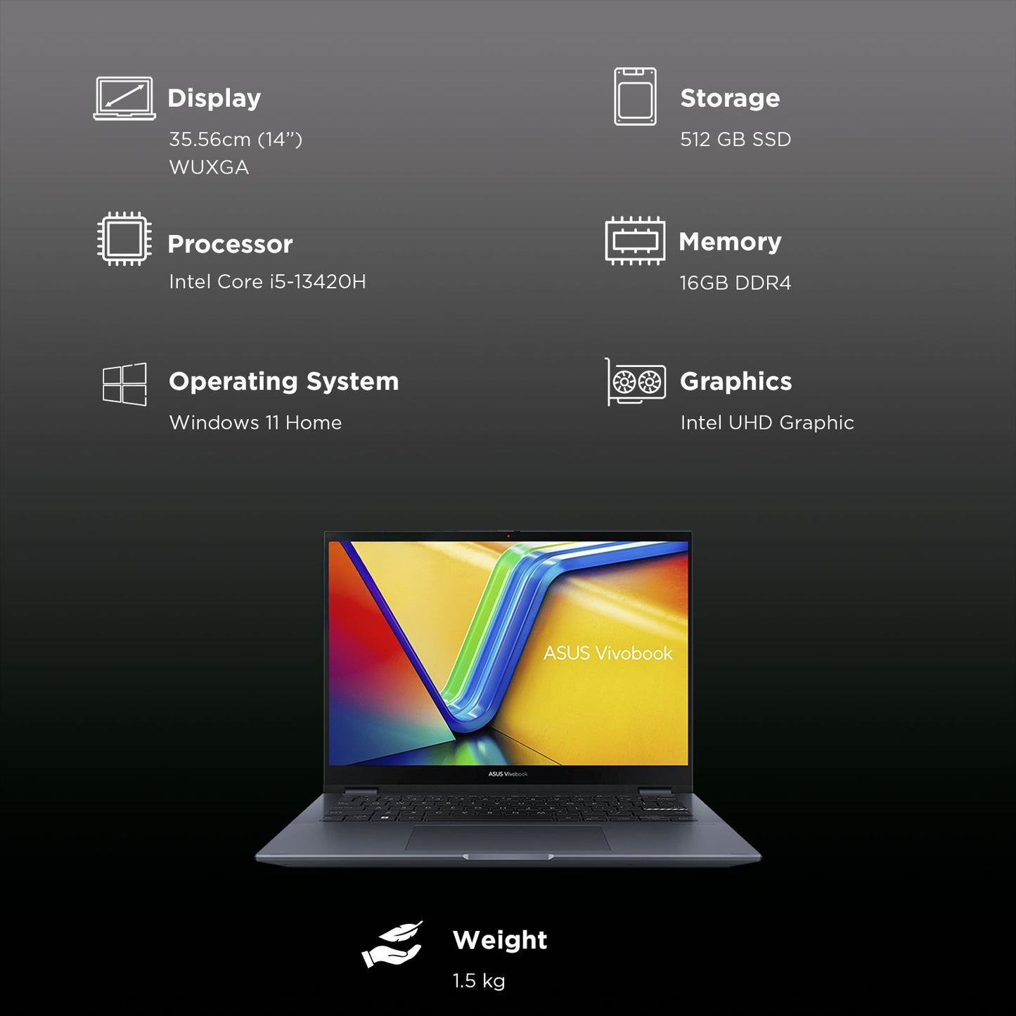 ASUS Vivobook S14 Flip TP3402VAO-LZ619WS Intel Core i5 13th Gen Touchscreen 2-in-1 Laptop (16GB, 512GB SSD, Windows 11 Home, 14 inch WUXGA IPS Display, MS Office Home 2024, Quiet Blue, 1.50 KG)