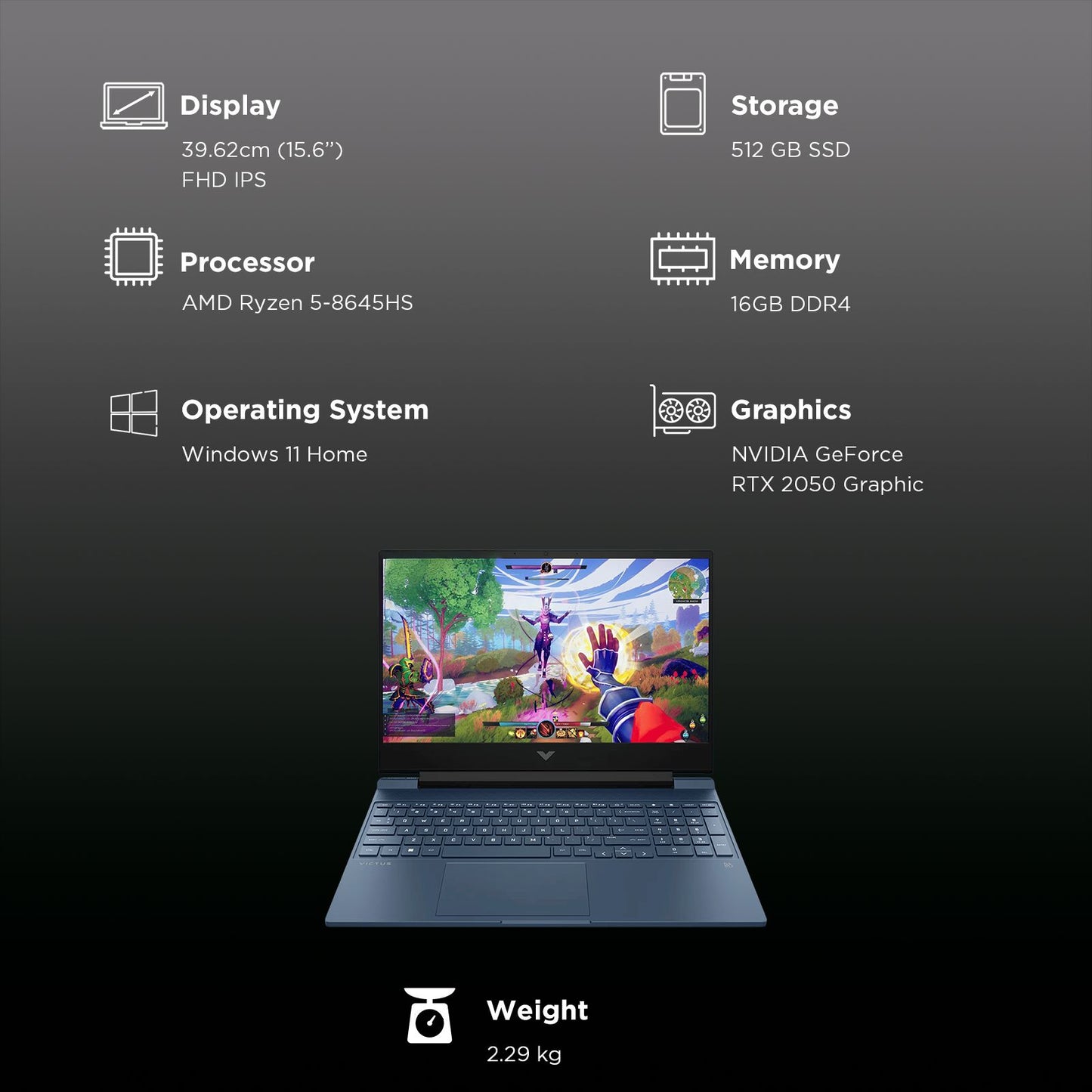 HP Victus 15-fb3004AX AMD Ryzen 5 Gaming Laptop (16GB, 512GB SSD, Windows 11 Home, 4GB Graphics, 15.6 inch 144 Hz Full HD IPS Display, NVIDIA GeForce RTX 2050, MS Office Home 2024, Performance Blue, 2.29 KG)