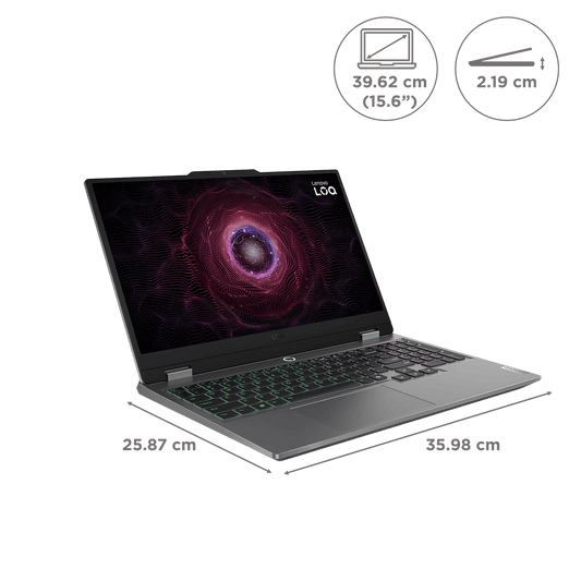 Lenovo LOQ 15ARP9 AMD Ryzen 5 Gaming Laptop (12GB, 512GB SSD, Windows 11 Home, 4GB Graphics, 15.6 inch 144 Hz Full HD IPS Display, NVIDIA GeForce RTX 3050A, MS Office Home 2024, Luna Grey, 2.38 KG)